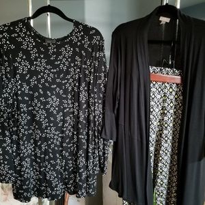 J Jill Wearever black printed top & cardigan -